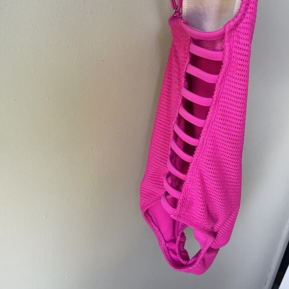 Xhilaration Mesh One Piece Swimsuit Swimwear Bathing Strappy Ladder Sides Pink S - Picture 13 of 16